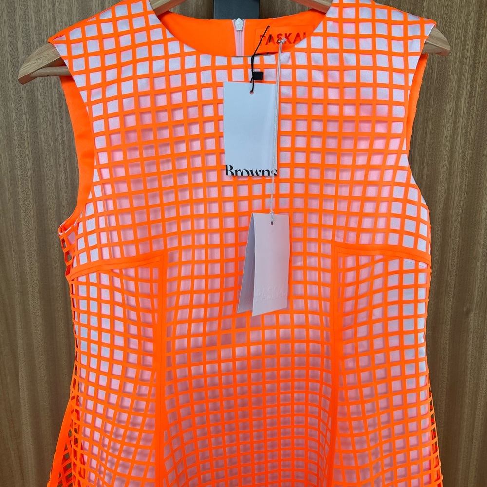 PASKAL Orange grid fit and flare midi dress
